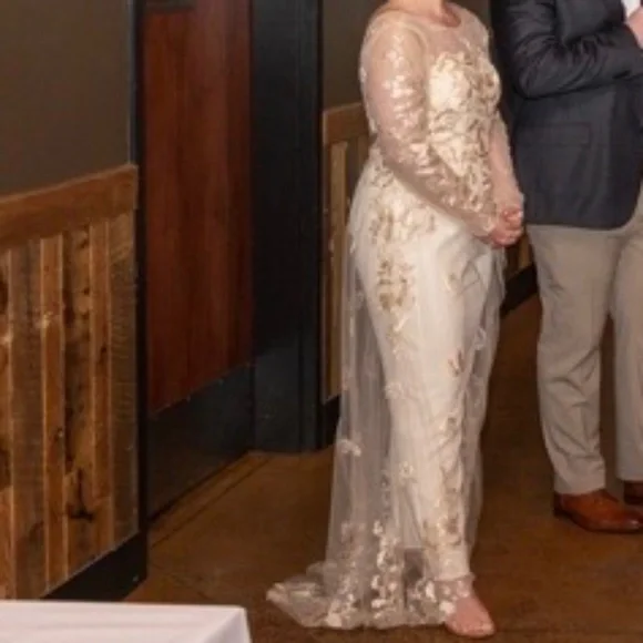 Backless wedding jumpsuit with train